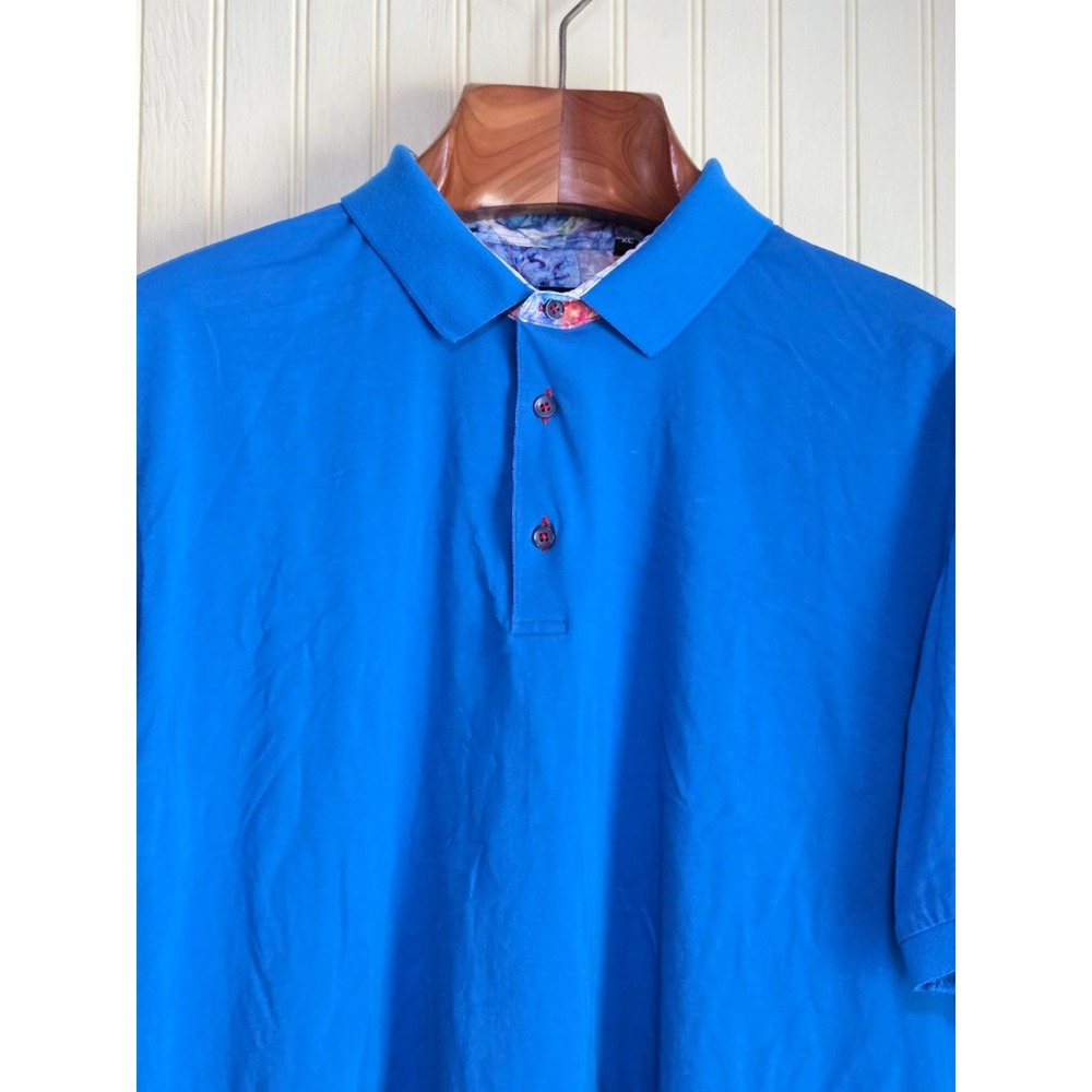 ALEX VANDO Polo Shirt Men XL‎ Blue Cotton Blend Short Sleeve Collared Button